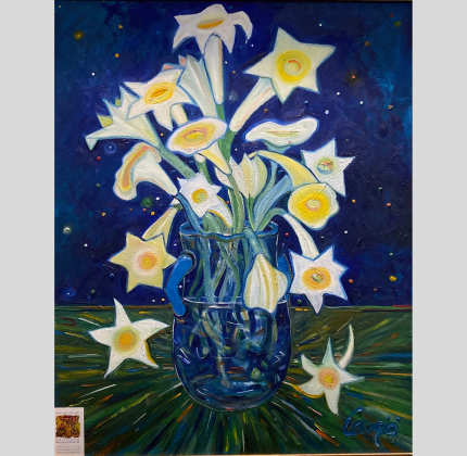 Star Trumpet Flowers in Glass Vase