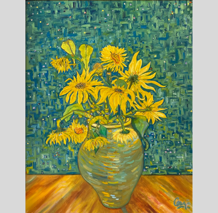 Yellow Sunflowers in Pottery Clay Vase