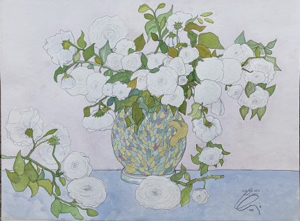White Roses in a Pearl Color Vase