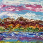 Acrylic Mountains and Raspberry Sky Painting