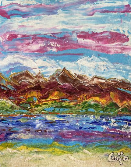 Acrylic Mountains and Raspberry Sky Painting