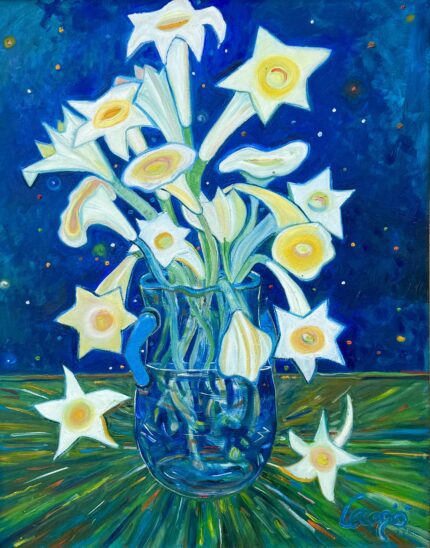 Star Trumpet Flowers in Glass Vase