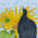 Black Crow in Sunflower Patch" (1999) – A Watercolor Celebration by Gregory Michael Maness