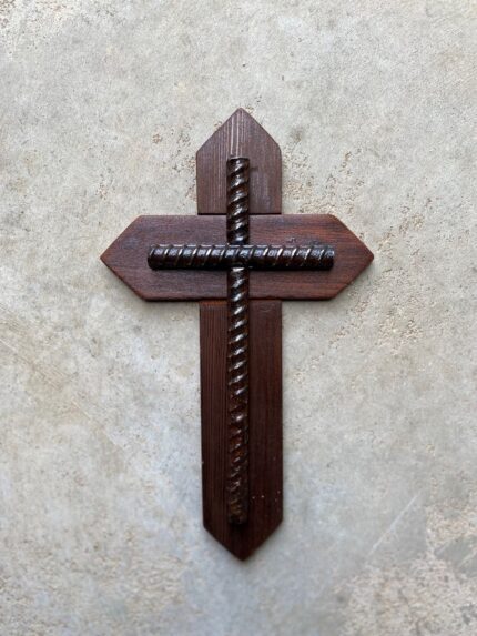 Ornate Redwood & Metal Cross